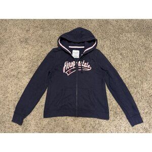 AEROPOSTALE Sweater Youth Black Hoodie Full Zip Wool Blend Logo Girls XL Y2k 90s